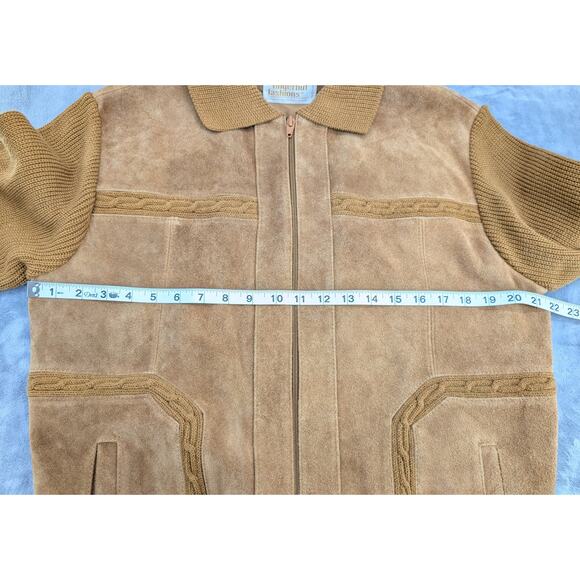 Vintage Fingerhut Fashions split cowhide leather jacket cable knit Large - Picture 8 of 9
